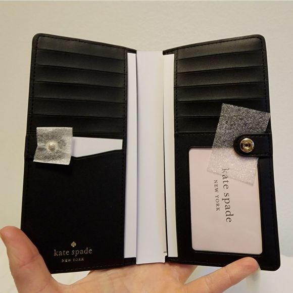 Kate Spade ♠️ Staci Large Slim Bifold Wallet Warm Beige and Black - Picture 4 of 6